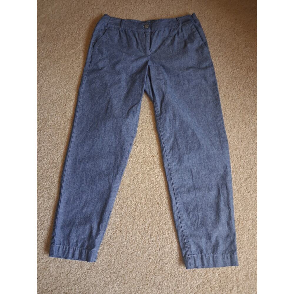 Talbots Blue Chino Pants Women Flat Front Button Zip Pockets Solid Cotton